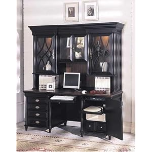 Black 72 inch Credenza and Hutch Home Office Computer Furniture Desk Set