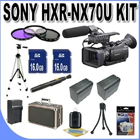 Sony HXR-NX70 Compact Camcorder+ 2-16GB SDHC Memory Cards (Double Memory Kit!!!) + 2 Extended Life Batteries + Ac/Dc Charger + 3 Piece Multicoated Filter Kit + Shock Proof Deluxe Case + Full Size Tripod + Master Works Producing DVD + Accessory Saver Kit & More!!!