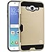 J7 Case, MP-MALL [Shock Absorbent] [Card Slot] Armor Hybrid Defender Shockproof Rugged Protective Cover Case For Samsung Galaxy J7 2015 (Gold)