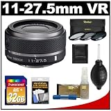 Nikon 1 11-27.5mm f/3.5-5.6 VR Nikkor-Zoom Lens (Black) with 32GB Card + 3 UV/CPL/ND8 Filters + Accessory Kit for J1, J2 & V1 Digital Cameras