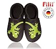 Krabbelschuhe / Babyschuhe Filii in schokobraun mit apfelgrünem Gecko
