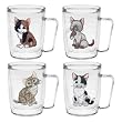 Kittens 18 oz Insulated Coffee Mug Set, Clear (4 designs)