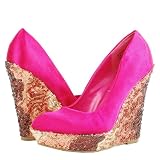 Bourbon Satin Gradient Sequin Wedge Pumps FUCHSIA