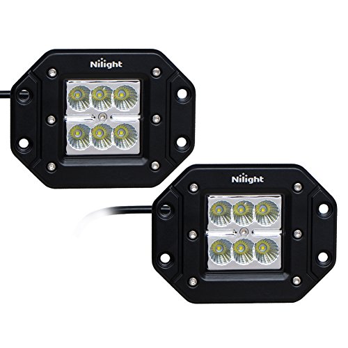 Nilight 2pcs 18w Flood Led Work Lights Jeep Light Bar Off Road Light Led Light Bar for SUV Boat 4×4 Jeep Truck Bumper,2 Years Warranty