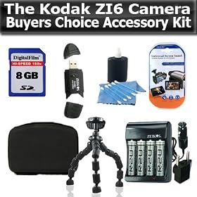 Buyers Choice Accessory Package For Kodak ZI6 Zx1 HD Pocket Video Camera Package Includes AA battery & Rapid Charger Set + 8GB Memory + Hard Shell Case + Gripster Flexible Mini Tripod + More