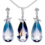 Pugster Classic March Birthstone Aquamarine Swarovski Crystal Drop Pendant Earrings Set Knot