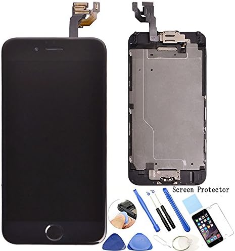 ReplaceDIY iPhone 6 LCD Display Touch Screen Digitizer Full Assembly Replacement with Home Button + Frame + Front Facing Camera Proximity Sensor+ Ear Speaker + Screen Protector + Repair Kits, Black