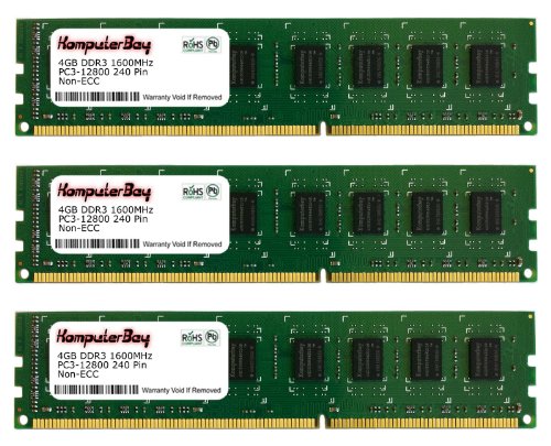 Komputerbay 12GB (3 X 4GB) DDR3 DIMM (240 pin) 1600Mhz PC3 12800 12 GB KIT (9-9-9-25)