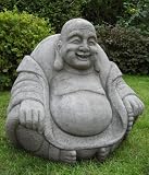 Laughing Stone Cast Fat Garden Buddha Ornament - Statue