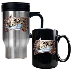 Philadelphia 76ers NBA Stainless Steel Travel Mug & Black Ceramic Mug Set - Primary Logo by Great American Products