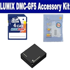 Panasonic Lumix DMC-GF5 Digital Camera Accessory Kit includes: SDDMWBLE9 Battery, ZELCKSG Care & Cleaning, KSD4GB Memory Card