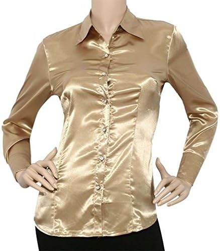 Mememall Fashion Lady Satin Charmeuse L/Slv Button Down Solid Collar Shirts Blouse