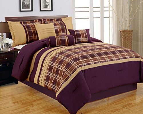 Free Shipping 7 Piece Luxury Home Fasion Purple Brown Color King Size Comforter Set on Sale