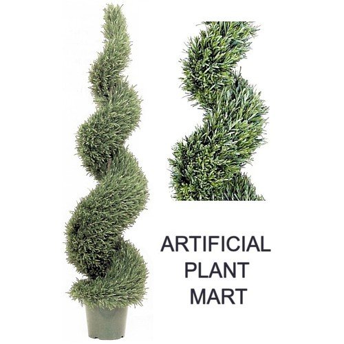 1 Artificial Outdoor Indoor Potted 5 foot 4 inch Designer Rosemary Spiral Topiary Tree Plant with seed heads