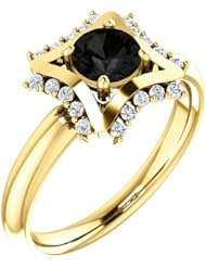 18K Yellow Gold Round Cut Black and White Diamond Geometric-Inspired Ring -- LIFETIME WARRANTY