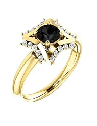 14K Yellow Gold Round Cut Black and White Diamond Geometric-Inspired Ring -- LIFETIME WARRANTY