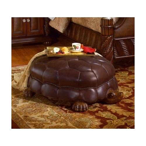 Wood and 100 Leather Turtle Ottoman / Footstool