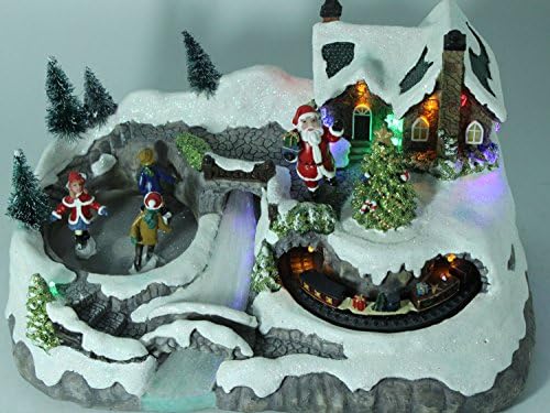 Snow Village Amusement Scene Animated Fiber Optic River Music