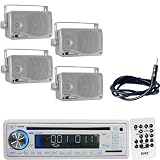 Pyle Marine Radio Receiver, Speaker and Cable Package - PLCD35MR AM/FM-MPX IN-Dash Marine CD/MP3 Player/USB & SD Card Function - 2x PLMR24S 2 Pairs of 3.5 200 Watt 3-Way Weather Proof Mini Box Speaker System (Silver Color) - PLMRNT1 22" Weather Resistant Radio AM/FM Marine Wire Antenna Braided Cable