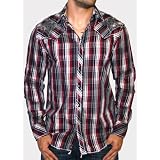 ROAR Scorpio Mens Plaid Long Sleeve Military Inspired Appliqué Snap Closure Woven Shirt Top