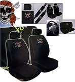 Car Truck SUV Pirate Jolly Roger Auto Accessory Interior Package - Low Back Seat Covers, Seat Belt Shoulder Pads & Steering Wheel Cover