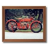Old Red Vintage Indian Motorcycle Home Decor Wall Picture Oak Framed Art Print