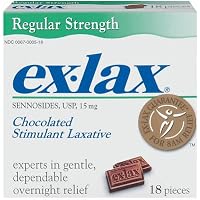 Ex-lax sennosides USP 15 mg chocolated stimulant regular strength laxative pieces - 18 ea