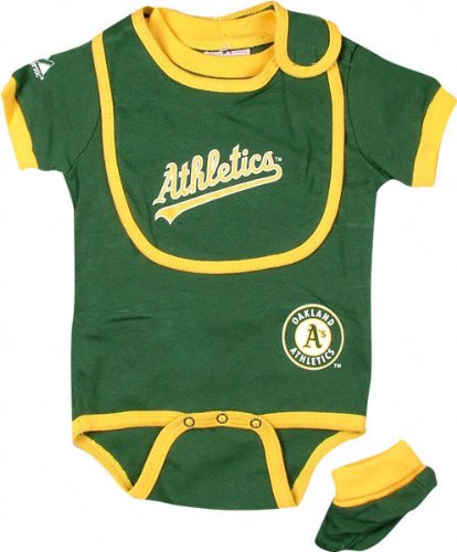 Oakland Athletics Baby Bib and Bootie Creeper Set