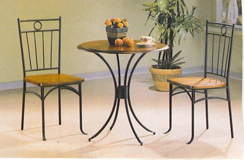 3pc Bistro Metal & Wood Dining Tea Table & 2 Chairs
