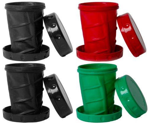 Reusable 12 oz Collapsible Camping / Travel Cups - 1 Red, 1 Green, 2 Black