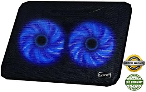 CUCCOT 11-15.6 inches Ultra - Slim Portable Laptop Cooling Cooler Pad / Chill Mat with Dual 140mm Blue LED Fans / Notebook Stand (2 - Fans Cooling Pad Black)