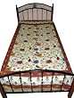 Cream Red Floral Print Cotton Bedsheet Twin Throw Bedspread Throw