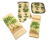 4pc Kitchen Towel Set PALM TREE oven mitt,pot holder
