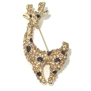 Yellow Topaz Austrian Rhinestone and Black Enamel Giraffe Gold-Plated Brooch... by Fashion Jewelry