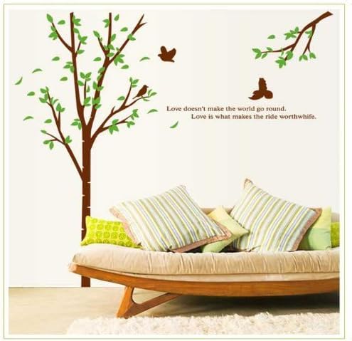 New Design Simple Nature Green Tree Birds with Poem Wall Sticker Bedroom Wall Decor Decals