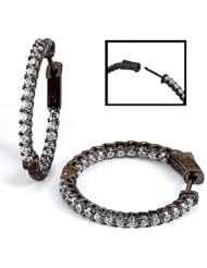 Sterling Silver Black Rhodium Plating CZ Hoop Earrings - DCE-48B
