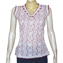 Elegant Top White Cotton Embroidered Kurti Size S