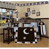 GEENNY Designs Brown Blue Star & Moon 13-PCS CRIB BEDDING SET