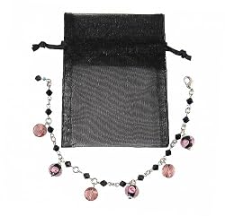 Bracelet - B271 - Lampwork, Fire Polished Glass and Swarovski (tm) Crystal Beads - Adjustable to Fit + Matching Organza Bag ~ B x W and Pink