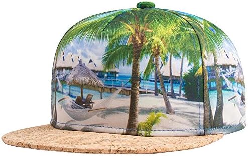 Unisex Men 3D Fashion Coconut Tree Canvas Flat Panel Wood Brim Snap Back Cap Hat