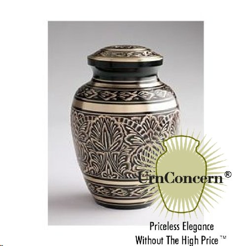 The UrnConcern Classic Cremation Urn. Hand Engraved Solid Brass With Black Lacquer Coat. 10