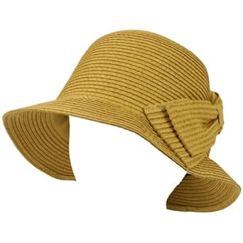 Upf 50+ Ladies Summer Big Ribbon Bow Cloche Bell Bucket Sun Hat Cap 57cm Toast