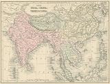 Mitchell 1871 Antique Map of India, China, Tibet & Corea