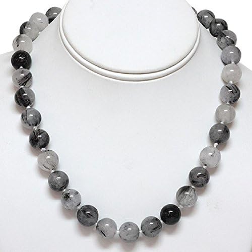 Pink Cookie Amazing Round Quartz With Black Tourmaline Necklace 17 Inch With Lobster Clasp