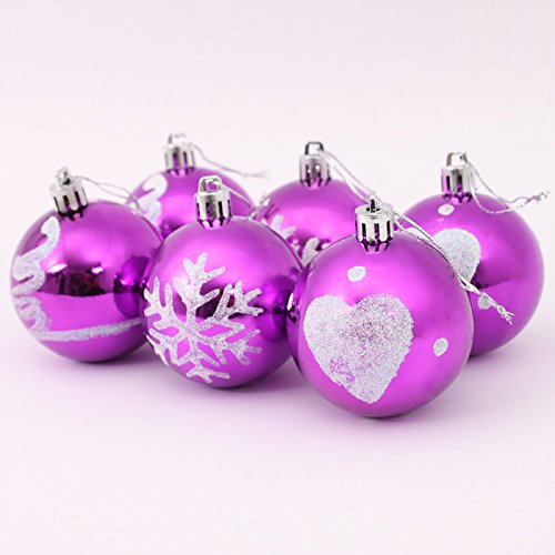 6Ct 6Cm Shatterproof Colorful Shiny Painted Ball Christmas Ball Ornaments(Purple)