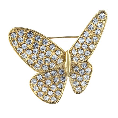 Gold Tone Studded Butterfly Animal Pin Brooch