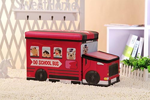 UName Kids School Bus Multipurpose Toy Box Storage Ottoman RED UN071