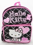 Licensed Hello Kitty Medium 14 School Backpack Bag - BLACK HEART
