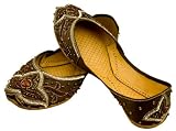 Starlite Bridal-Wedding-Evening-Dress-Beaded-Diamante-Fashion-Flat-Brown-Khussa Shoes Pumps Size 3-8 -00505