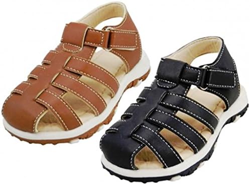 EasyPeasy Toddler's Fisherman Sandals with Velcro Closure, Closed Toe Design and Comfortable Footbed, Black, Size 6 (M) US